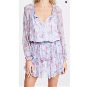 LoveShackFancy Popover Ruffle Silk Wisteria Lilac Mini Dress XS